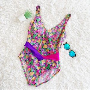 Vintage floral shimmery one piece swimsuit